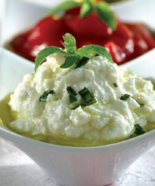Chios Mastiha-Scented Greek Cheese Mousse with Basil and Sweet Tomato